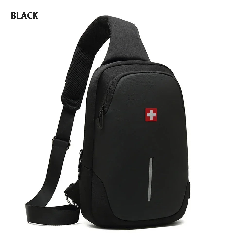 Smart Anti-Theft Waterproof Sling Pack | Sophisticated "Box Chest Bag" Silhouette | Premium Oxford Tech Crossbody Shoulder Bag for Men | Famous Brand Versatile Essential for Modern Urban Commuting Luxegan