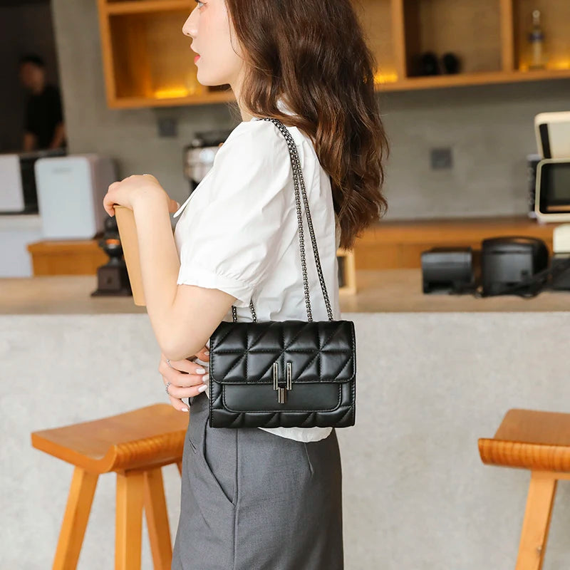 Lingge Chain Bag for Women | Single Shoulder & Crossbody Bag (Geometric Square, Casual Style, Soft PU Leather) Luxegan