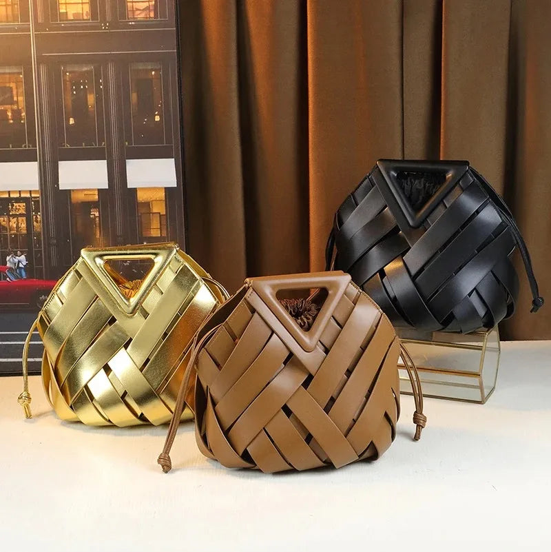 Trendy Vegan Leather Woven Tote Bag for Women Top Handle Purses and Handbags | Fashionable - view 3