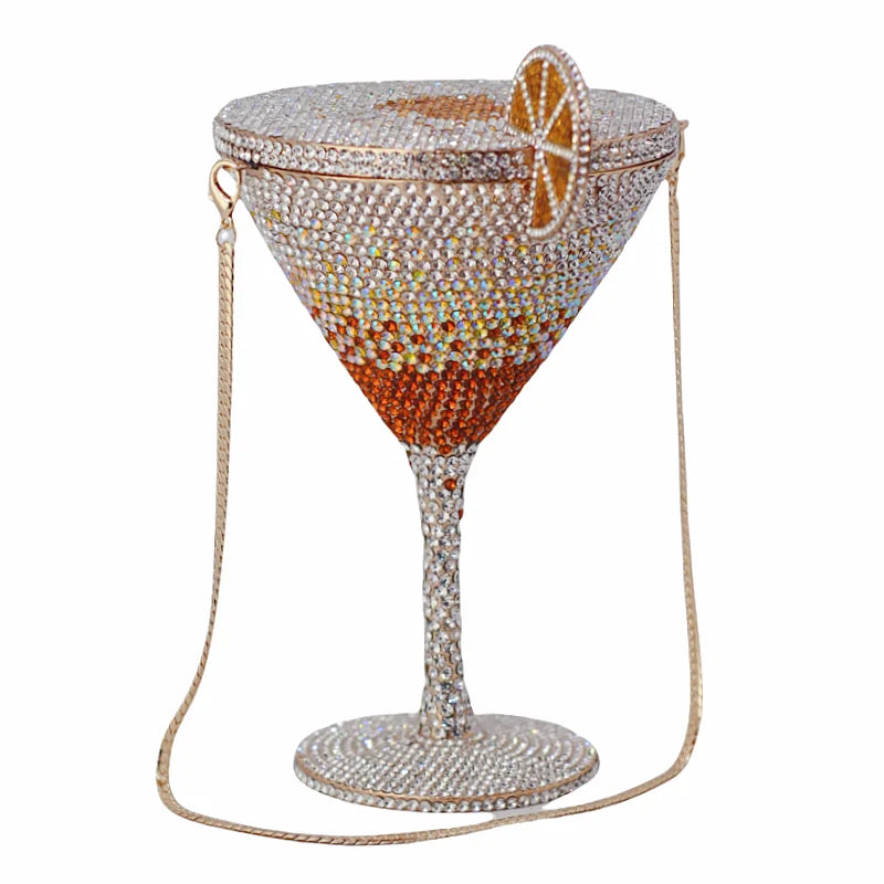 Cocktail Cup Crystal Evening Bag | Sophisticated Rhinestone Bridal Handbag | Elegant Metallic Dinner Clutch | "Dignified" Hard-Shell Minaudière with Hollow-Out Detail Luxegan