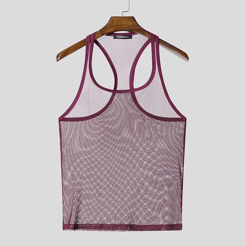 American Style Fashion Men's Perspective Mesh Vest | Sophisticated "Sleeveless" Streetwear Silhouette | Elegant Thin Sexy Casual Tank Top | "Dignified" High-Performance Jersey Top for Radiant Versatile Styling Luxegan