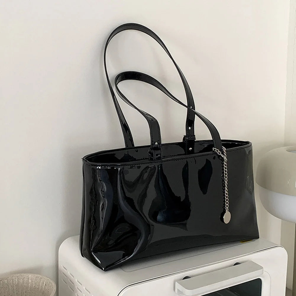 Simple Horizontal Square Design | Luxurious Patent Leather Handbag Luxegan