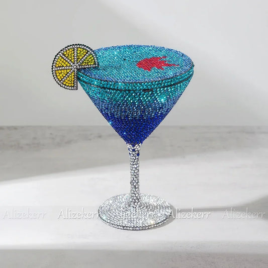 Gorgeous Goblet-Shaped Crystal Evening Bag | Sophisticated Sparkling Diamond Lemon Purse | Elegant Metal Party Handbag | "Dignified" Hard-Shell Metallic Minaudière for High-Fashion Weddings Luxegan