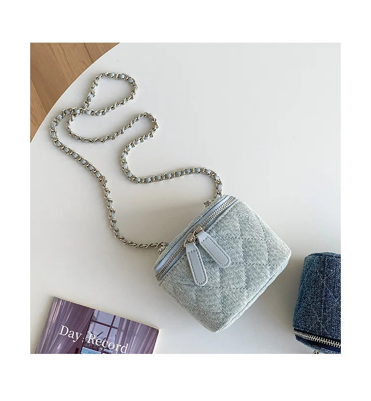 Mini Denim Crossbody Bags for Women | Lingge Chains Shoulder Bag & Fashion Brands Box Bag (Lipstick Coins Purses & Handbags) Luxegan