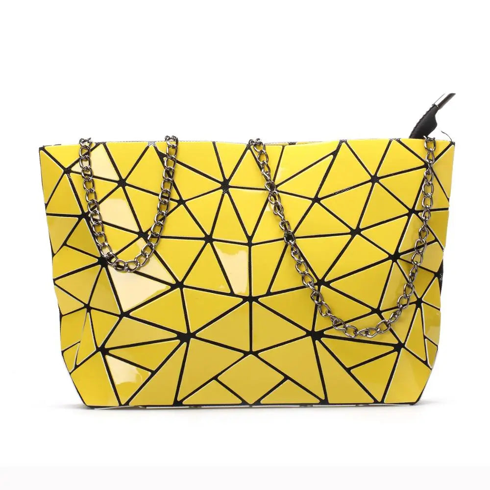 Women’s Geometric Chain Shoulder Bag | Fashion Folding Messenger Bag | Trendy PU Leather Hobo Crossbody | Versatile Plain Geometric Clutch & Evening Bag (Model 2037) Luxegan