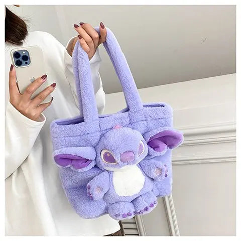 New Cartoon Plush Doll Shoulder Bag | Sweet and Cute Stitch Strawberry Bear Soft Cute Girls Handbag Luxegan