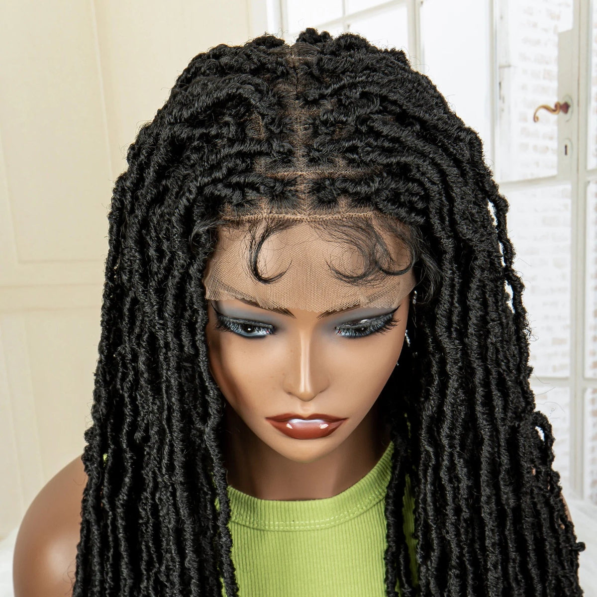 Super Long 36 Inches Synthetic Full Lace Dreadlock Box Braided Wigs for Afro Black Women Black Knotless Braiding Wigs Luxegan