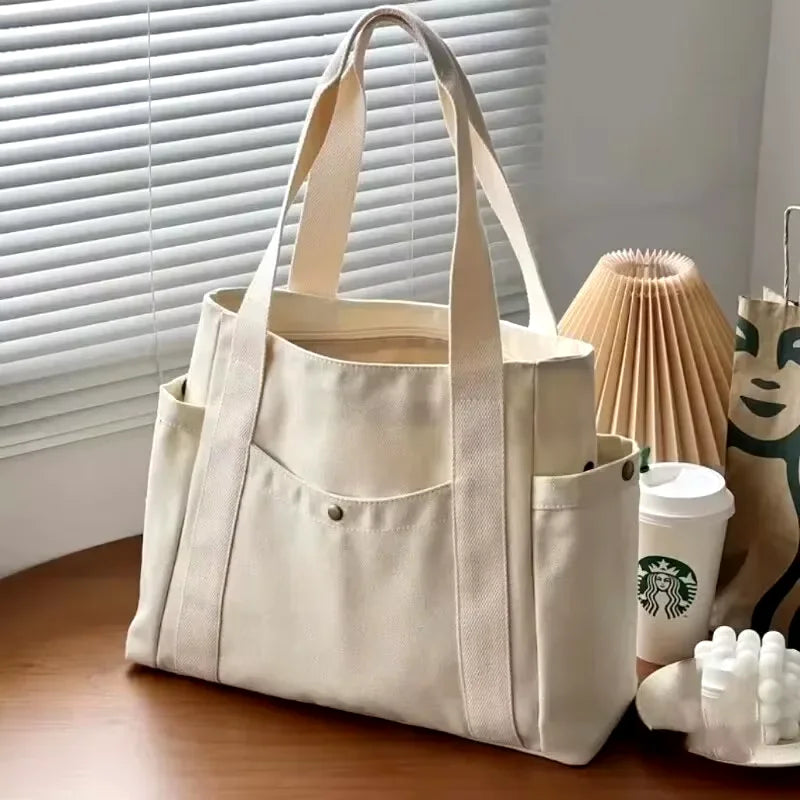 Large Capacity Canvas Commuter Tote | Casual Student Book Shoulder Bag Luxegan