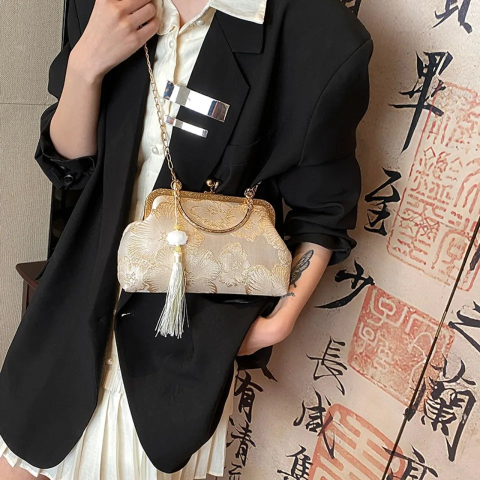 Chinese Style Embroidered Shoulder Bag | Retro Small Square Handbag & Luxury Evening Clutch Luxegan
