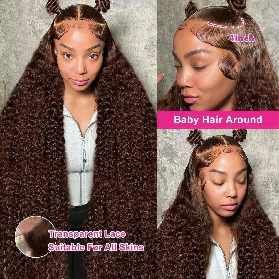 30 & 34-Inch Chocolate Brown Deep Curly Wig | Sophisticated 13x6 HD Transparent Lace | Elegant "Brazilian Remy" Ultra-Long Silhouette | "Dignified" Bleached Knots & Pre-Plucked Human Hair for Radiant Versatile Styling Luxegan