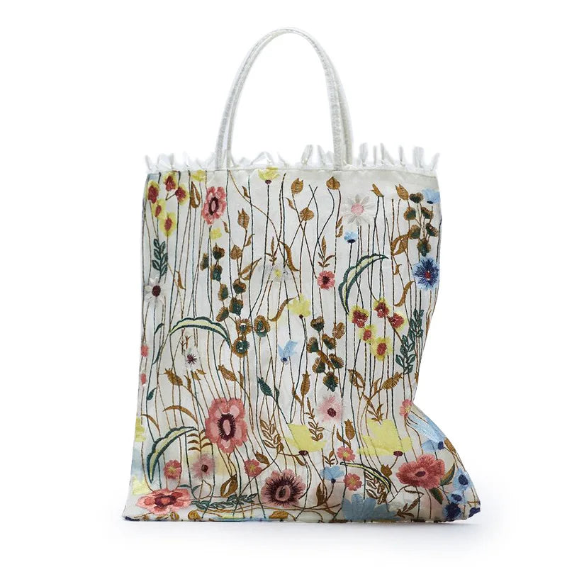 Floral Embroidery Mesh Tote | Romantic Clear Shopping Bag Luxegan