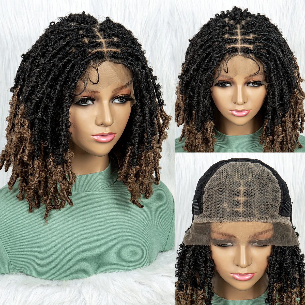 KIMA Pelucas trenzadas sintéticas de 14 pulgadas Peluca frontal de encaje Pelucas trenzadas 9x6 Trenzas de caja sin nudos con pelo de bebé para mujeres negras