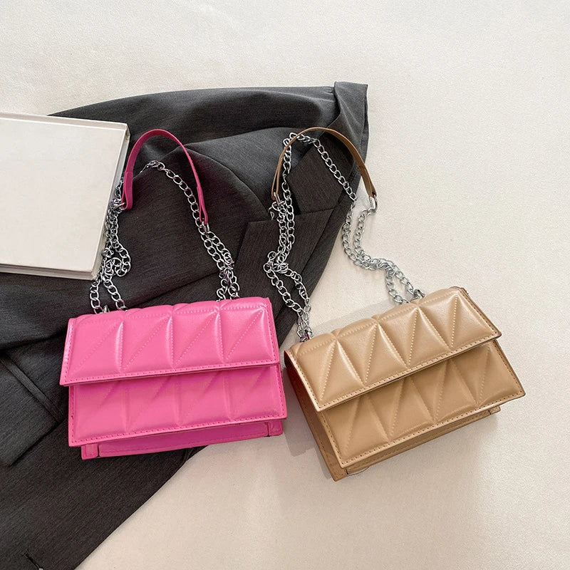 Designer Fashion Women Shoulder Bag | Ladies PU Leather Handle Handbag | Chain Strap Crossbody Bag (Vintage Pillow Shape) Luxegan