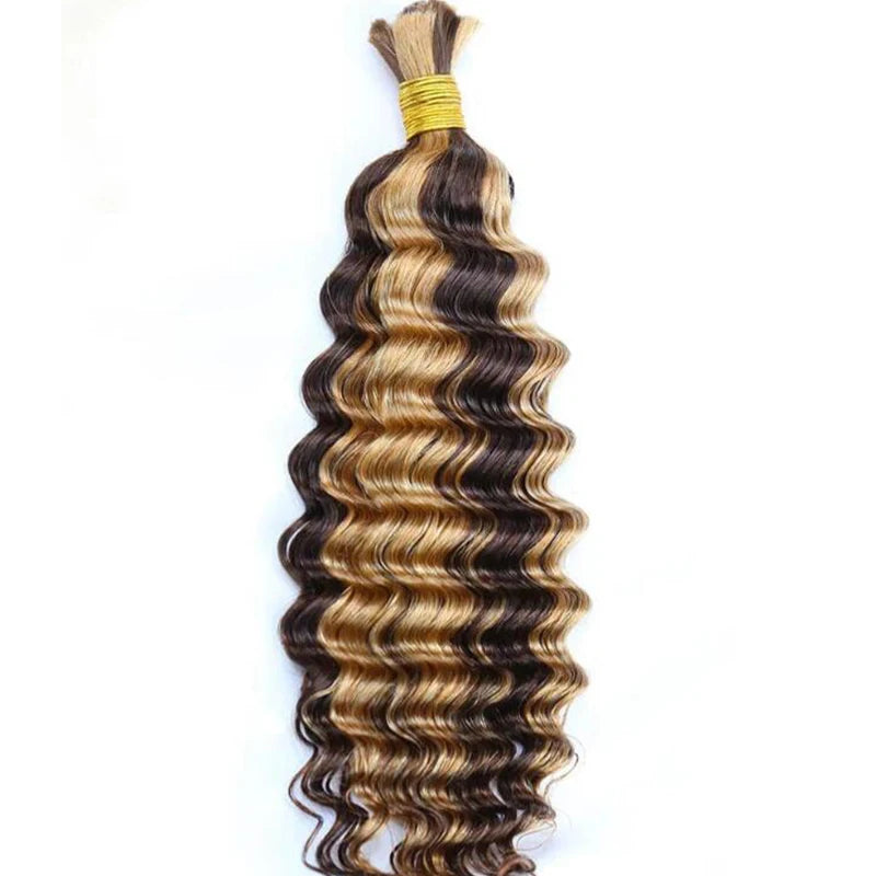 Highlight Deep Wave Bulk Human Hair for Braiding – Double Drawn Burmese Boho Braids No Weft 100% Human Hair