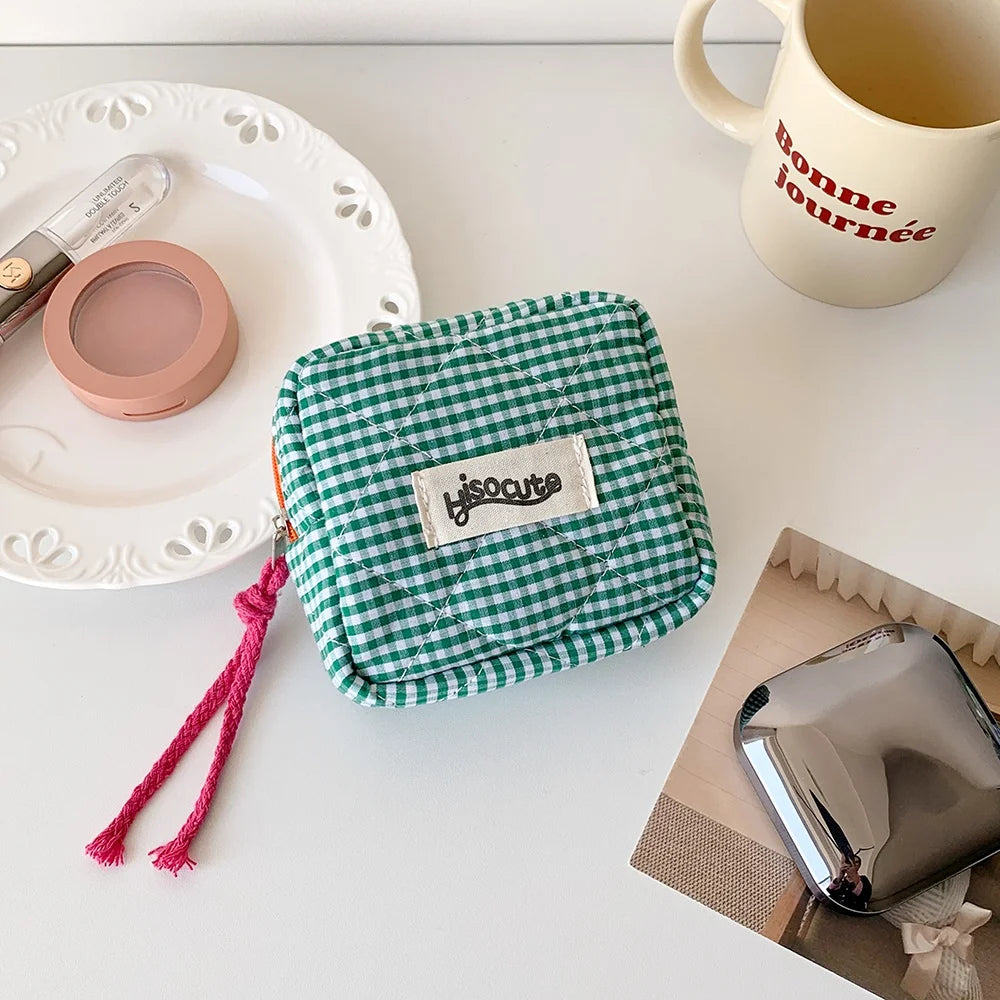 Korean Simple Square Grid Coin Purse | Portable Zipper Storage Bag Luxegan