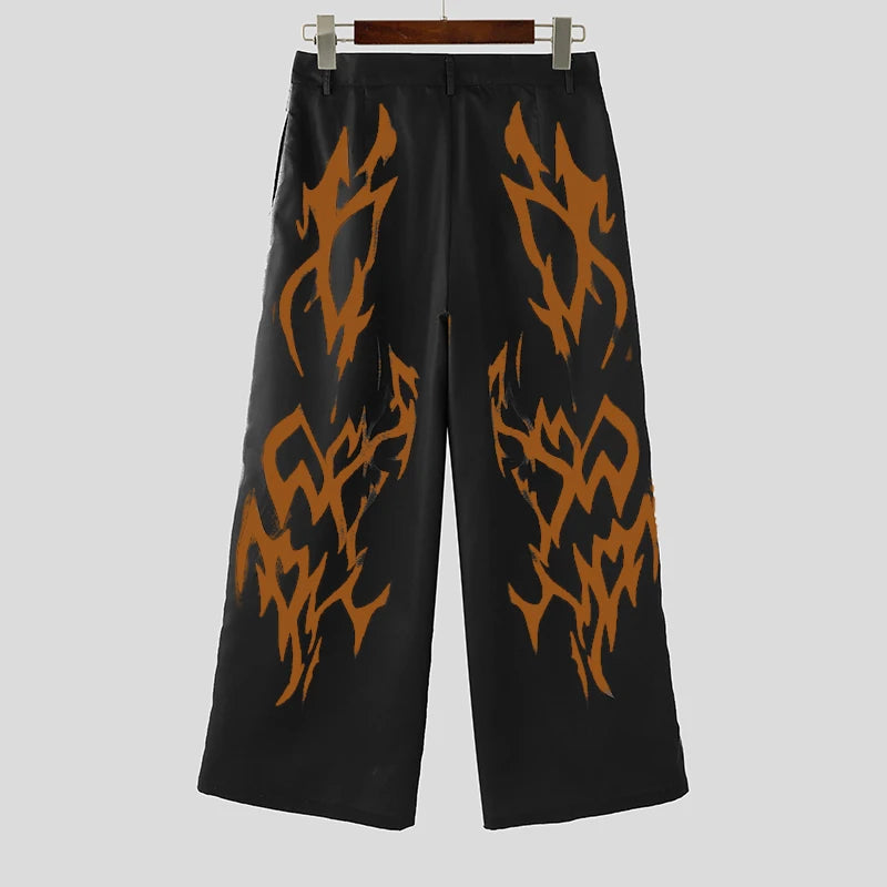 Printed Gradient Pattern Trousers | Sophisticated Mid-Waist Wide-Leg Silhouette | Elegant "Full-Length" Leisure Pantalons | "Dignified" Button Fly Casual Bottoms for Radiant Versatile Styling Luxegan