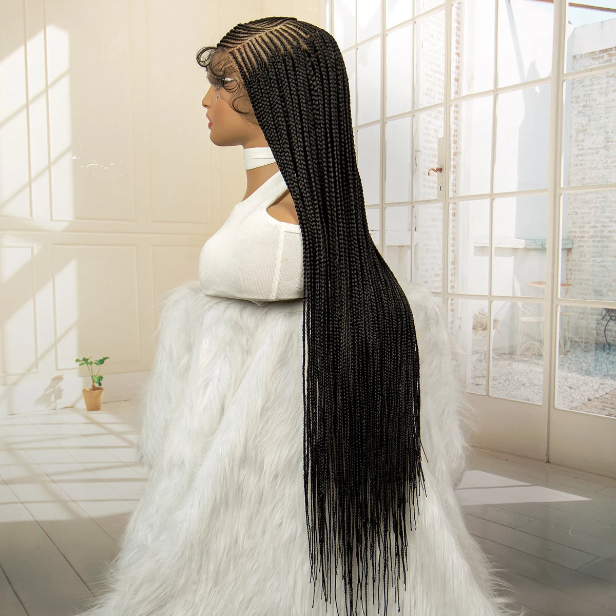 36 Inch Square Knotless Box Cornrow Wig | Full Lace Frontal