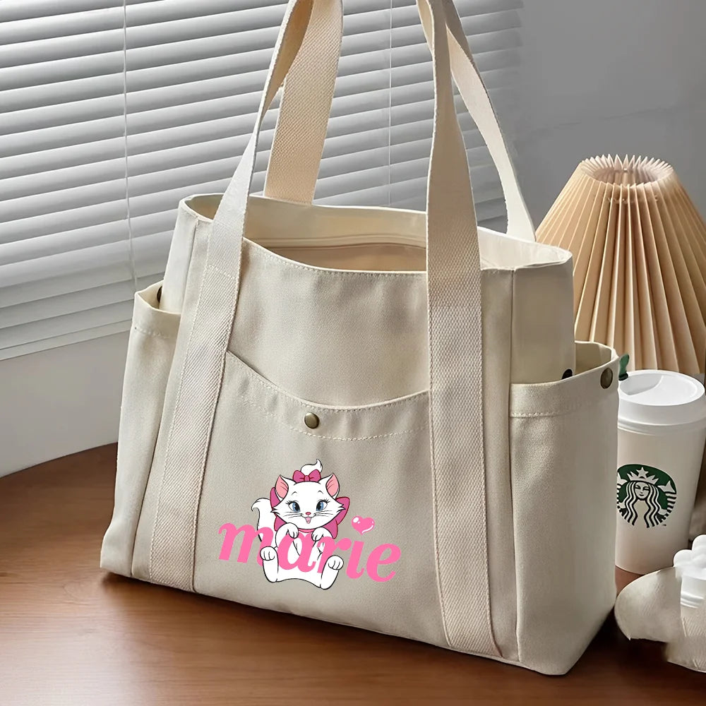The Aristocats Marie Cat Large Capacity Canvas Tote Bags | Work Commuting Carrying Bag Student Outfit Book Shoulder Shopping Bag Luxegan