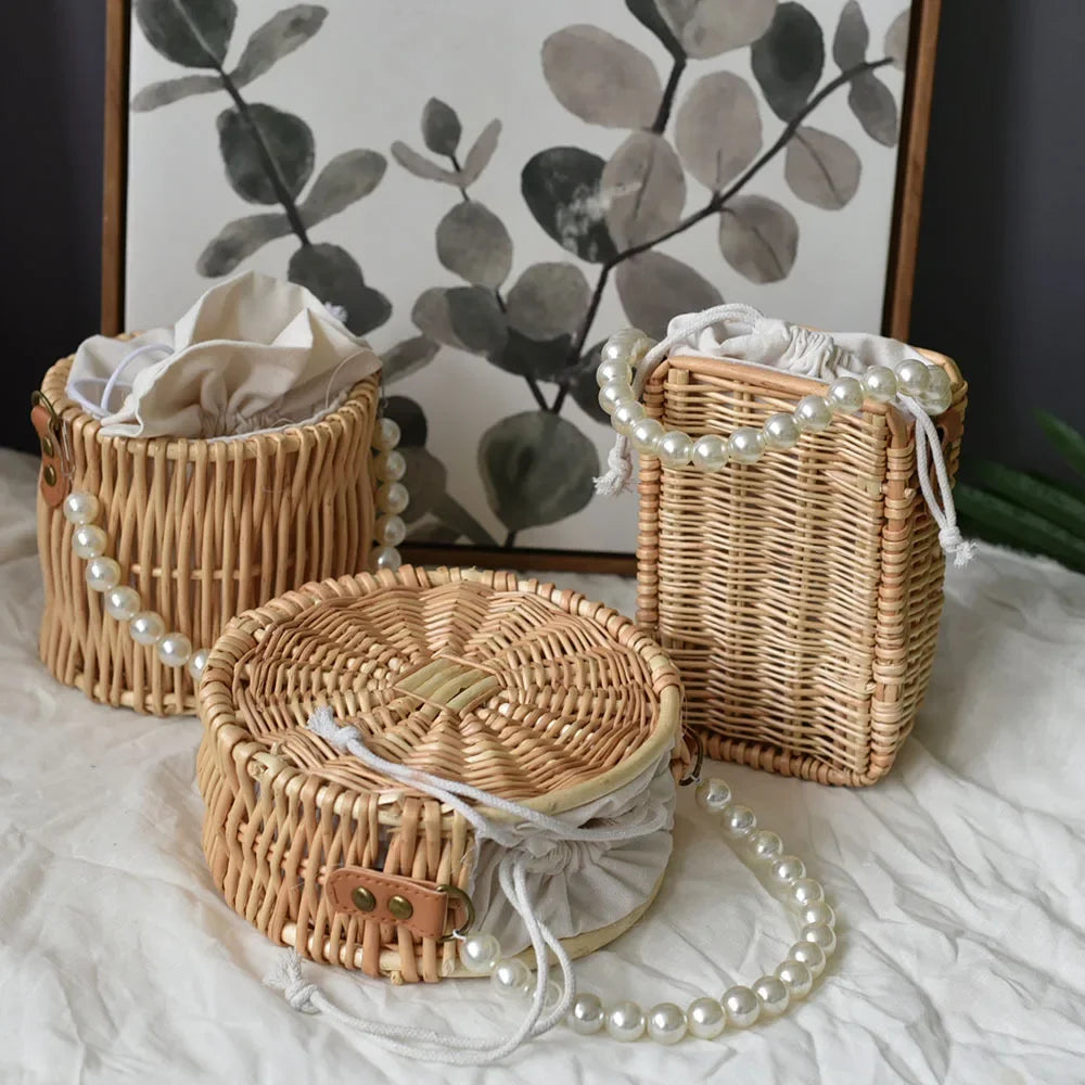 Straw Bags for Women | Square Handbags & Summer Rattan Shoulder Bags (Handmade Knitted Storage & Small Totes Bag) Luxegan