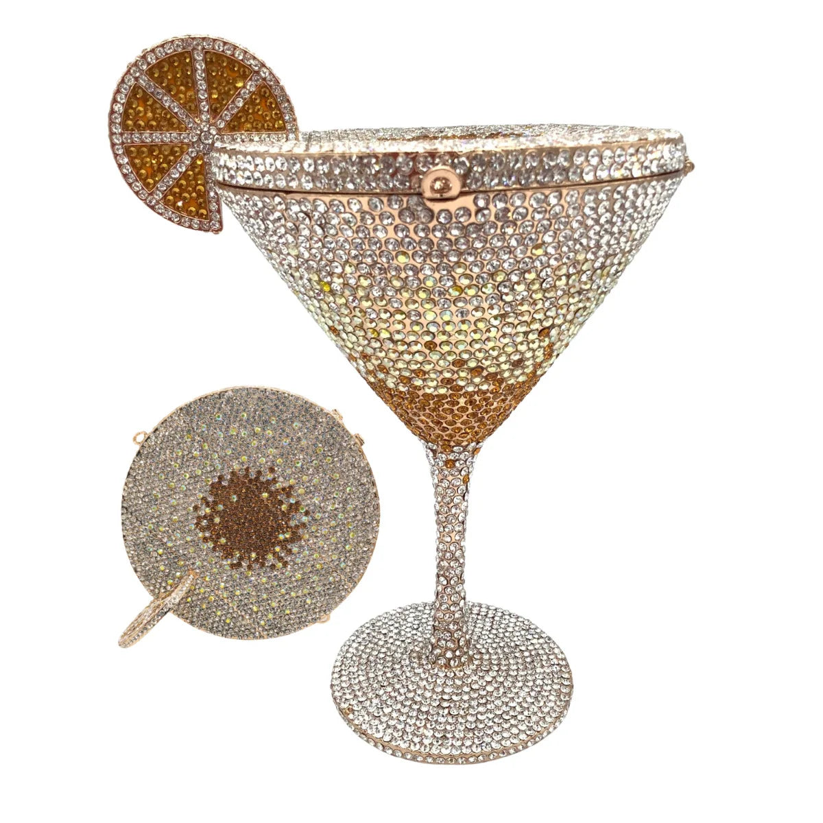 Jewels Martini-Glass Evening Purse | Sophisticated Diamond-Encrusted Bridal Handbag | Elegant Crystal Dinner Clutch | "Dignified" Rhinestone-Detailed Minaudière for High-Fashion Party Styling Luxegan