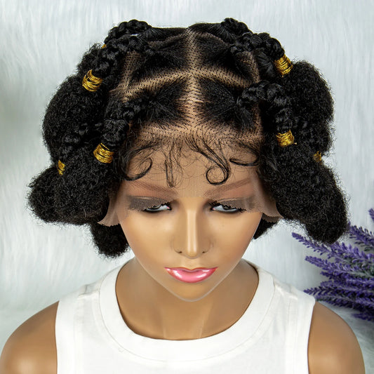 New Style Bantu Knot Knotless Box Braids HD Full Lace Wig | Synthetic Braided Wig for Black Women Luxegan