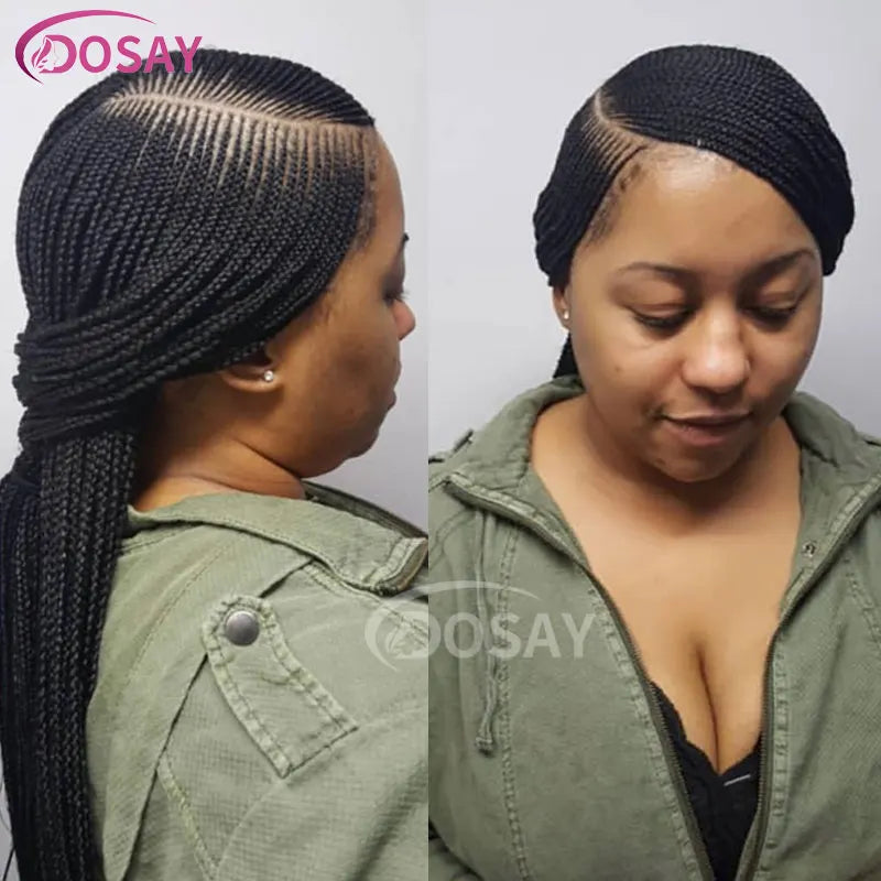 36" Full Lace Frontal Braids Wig Synthetic Side Part Knotless Cornrow Braided Lace Front Wig Twist Braided Faux Locs Braid Wigs Luxegan