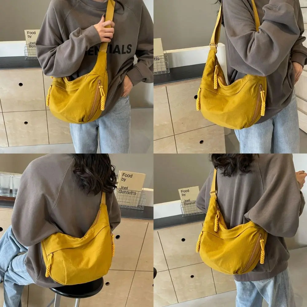 Korean Canvas Dumpling Bag | Soft Large Capacity Crossbody Hobo Luxegan