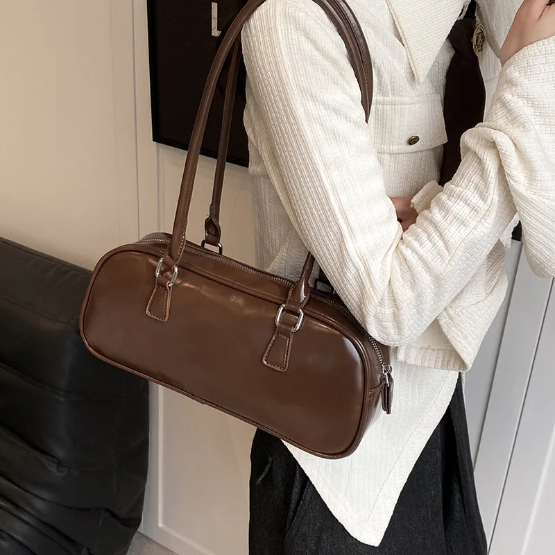 Retro Solid PU Leather Underarm Bag | Soft Korean Fashion Shoulder Purse Luxegan