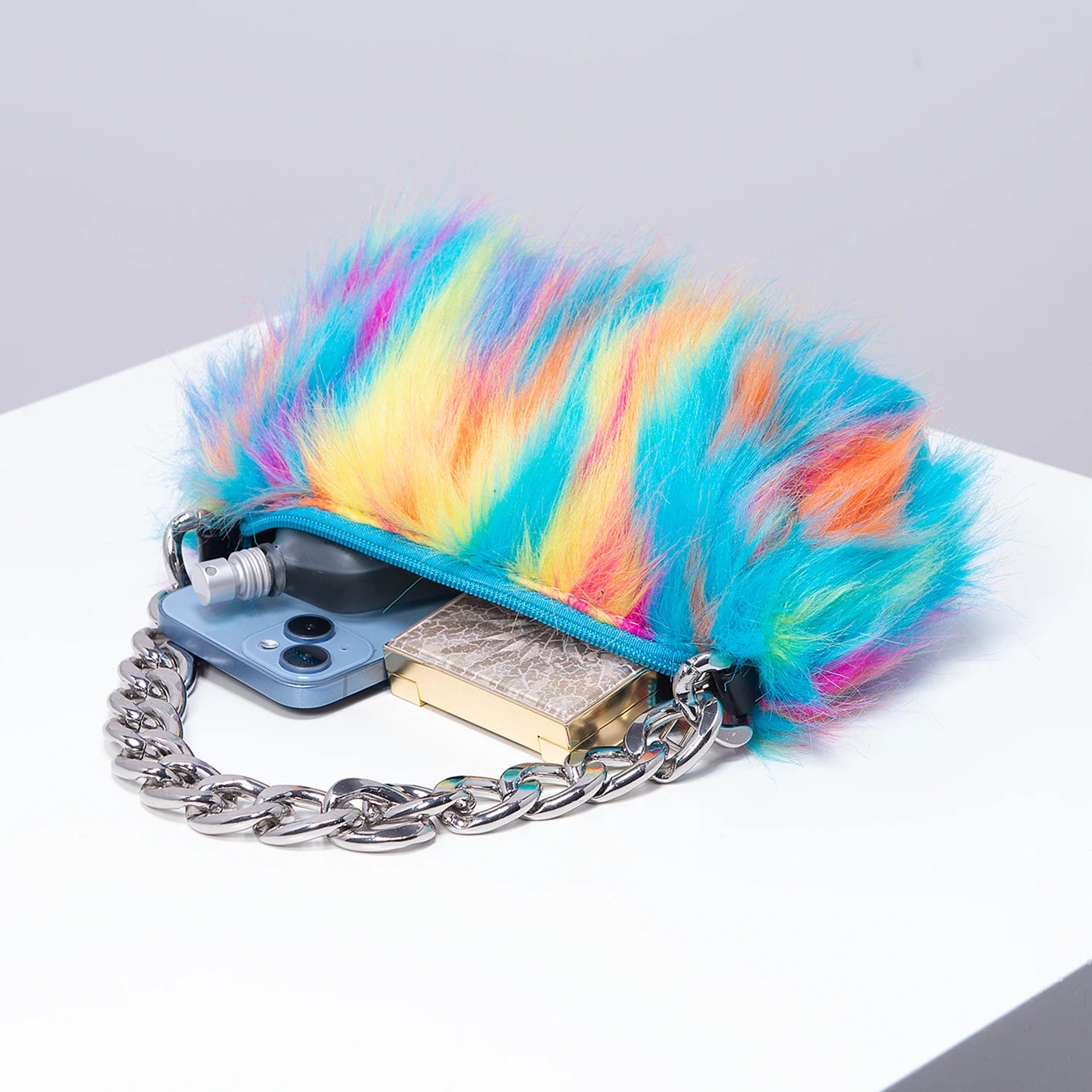 Solid Fuzz Soft Candy Color Satchel | Y2K Style Women’s Shoulder Bag with Iron Chain | Cute Charm Clutch & Colorful Square Purse Luxegan