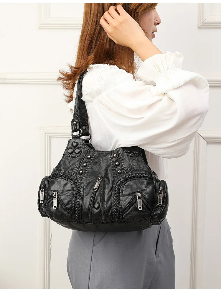 Vintage Y2K Punk Goth Shoulder Bag | Large Capacity Rivet Motorcycle Tote | Luxury Designer PU - view 5