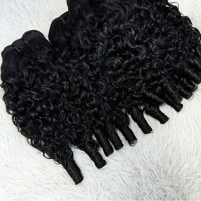 12A Grade Raw Virgin Burmese Pixie Curly Human Hair Bundles | 100% Authentic Brazilian Human Hair Weaving | Machine Double Weft Curly Extensions for Full Head (1 / 3 PCS Multipack) Luxegan