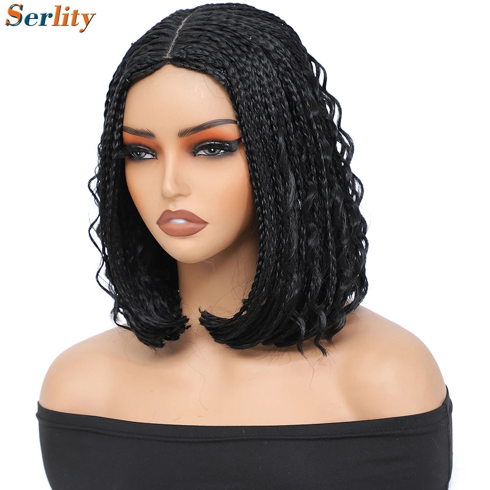 New Style Bob Box Braided Wigs For Black Women 12inches Synthetic Box Braids Crochet Hair Wigs On Sale Clearance Short Black Wig Luxegan