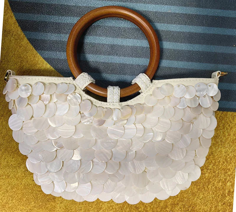 NEW Wood Top-Handle White Crystal Clutch Bag | High Quality Women's Wedding Hand Woven Handbags & Fashion Bags Luxegan
