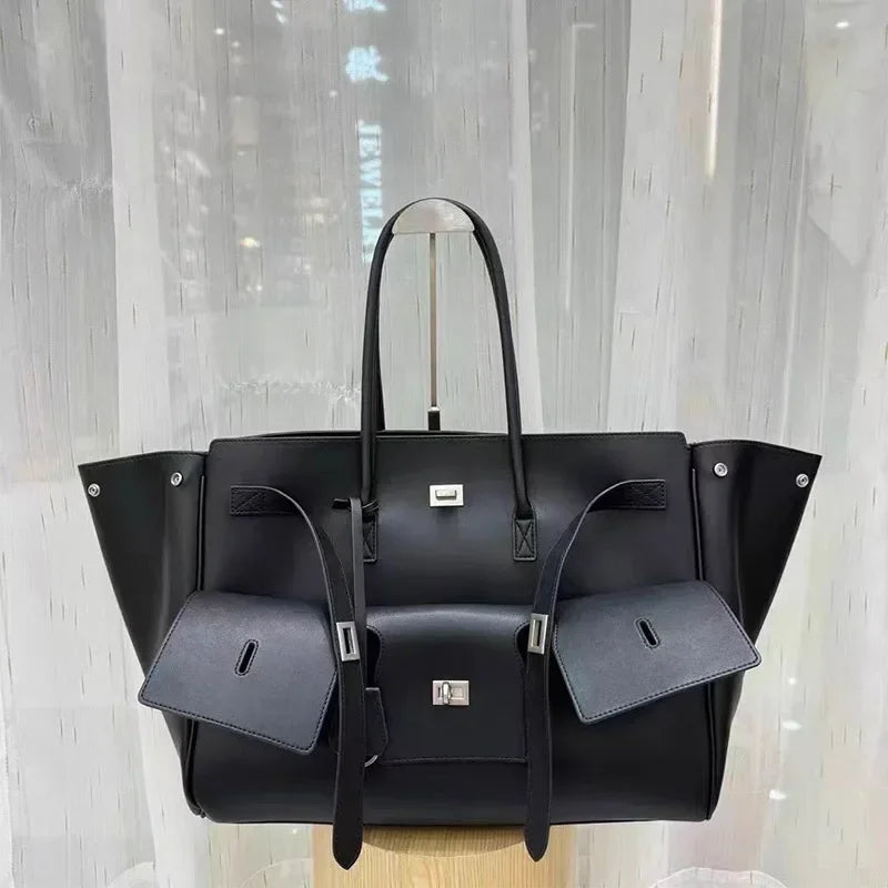 Luxury Wings Style Synthetic Leather Shoulder Bag,Large Capacity Commuting Women Tote Bag,Punk Buckle Simple Versatile Handbag
