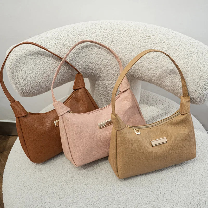 Women's Retro Solid Color PU Leather Handbag | Fashion Shoulder Underarm Casual Hobo Bag for Ladies Luxegan