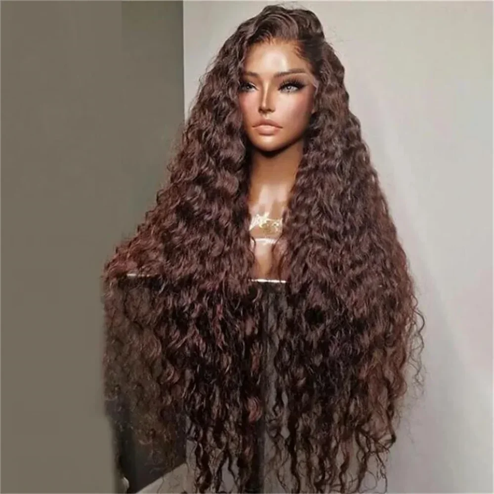 26-Inch Dark Brown Kinky Curly Wig | Sophisticated 180 Density Lace Frontal | Elegant "High-Temperature Fiber" Silhouette | "Dignified" Pre-Plucked Natural Hairline with Synthetic Baby Hair for Radiant Versatile Styling Luxegan