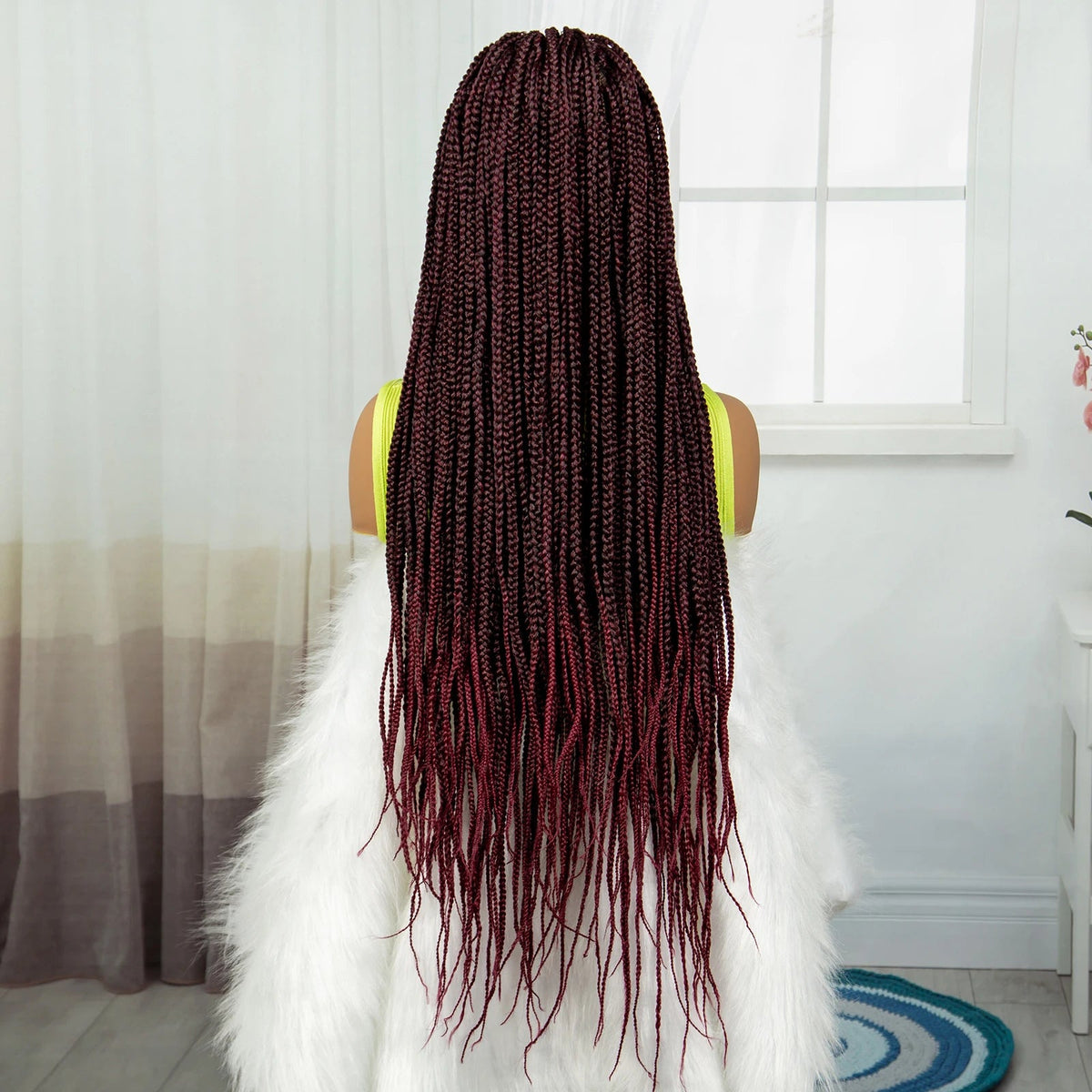 Synthetic Braided Wig Synthetic Hair Lace Front Wigs Box Braided Wigs for Black Women 36 Inches Micro Braids Wigs with Baby Hair Luxegan