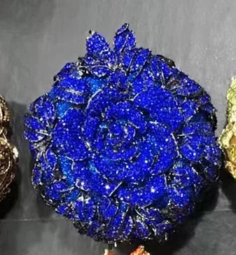 Luxury Diamond Crystal Rose Flower Clutch | Floral Metallic Evening Purse for Weddings & Brides | Sparkling Party Minaudière in Gold, Silver, & AB Diamonds Luxegan
