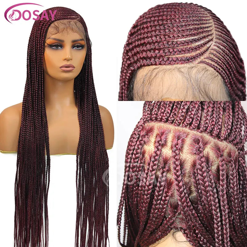 36" Full Lace Frontal Braids Wig Synthetic Side Part Knotless Cornrow Braided Lace Front Wig Twist Braided Faux Locs Braid Wigs Luxegan
