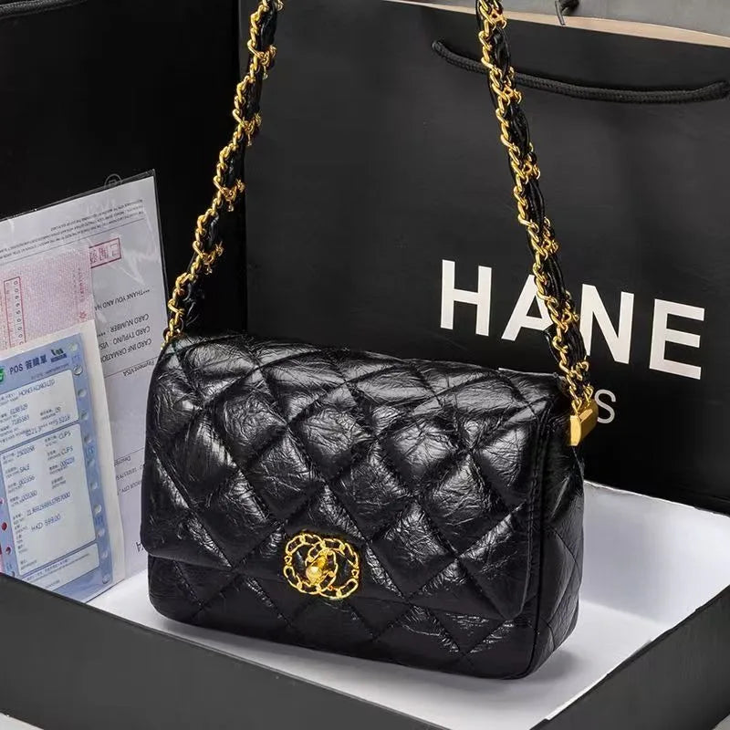 Women’s Double Ring Fashion Crossbody Bag | Genuine Leather Feel Chain Strap Shoulder Bag | Trendy Underarm Square Sling (BC2-1) Luxegan