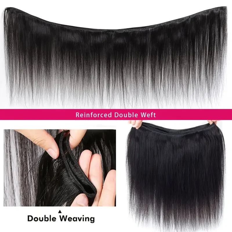 30-Inch Bone Straight Brazilian Human Hair Weave Bundles | 12A Grade Premium Remy Human Hair Weft Extensions | Luxurious 100% Brazilian Straight Sew-In Bundles (1, 3, or 4 Piece Pack, Natural Color) Luxegan