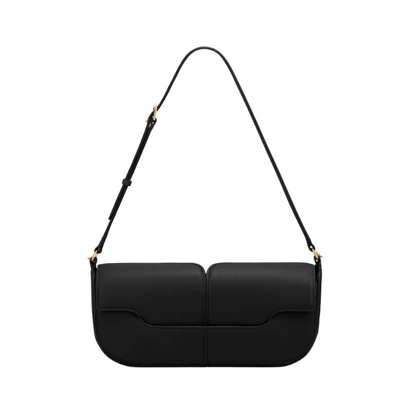 French Chic Compact Horizontal Saddle Bag | Luxury Woman Shoulder Underarm Stick Bag (Classic Long Clutch & Handbag) Luxegan
