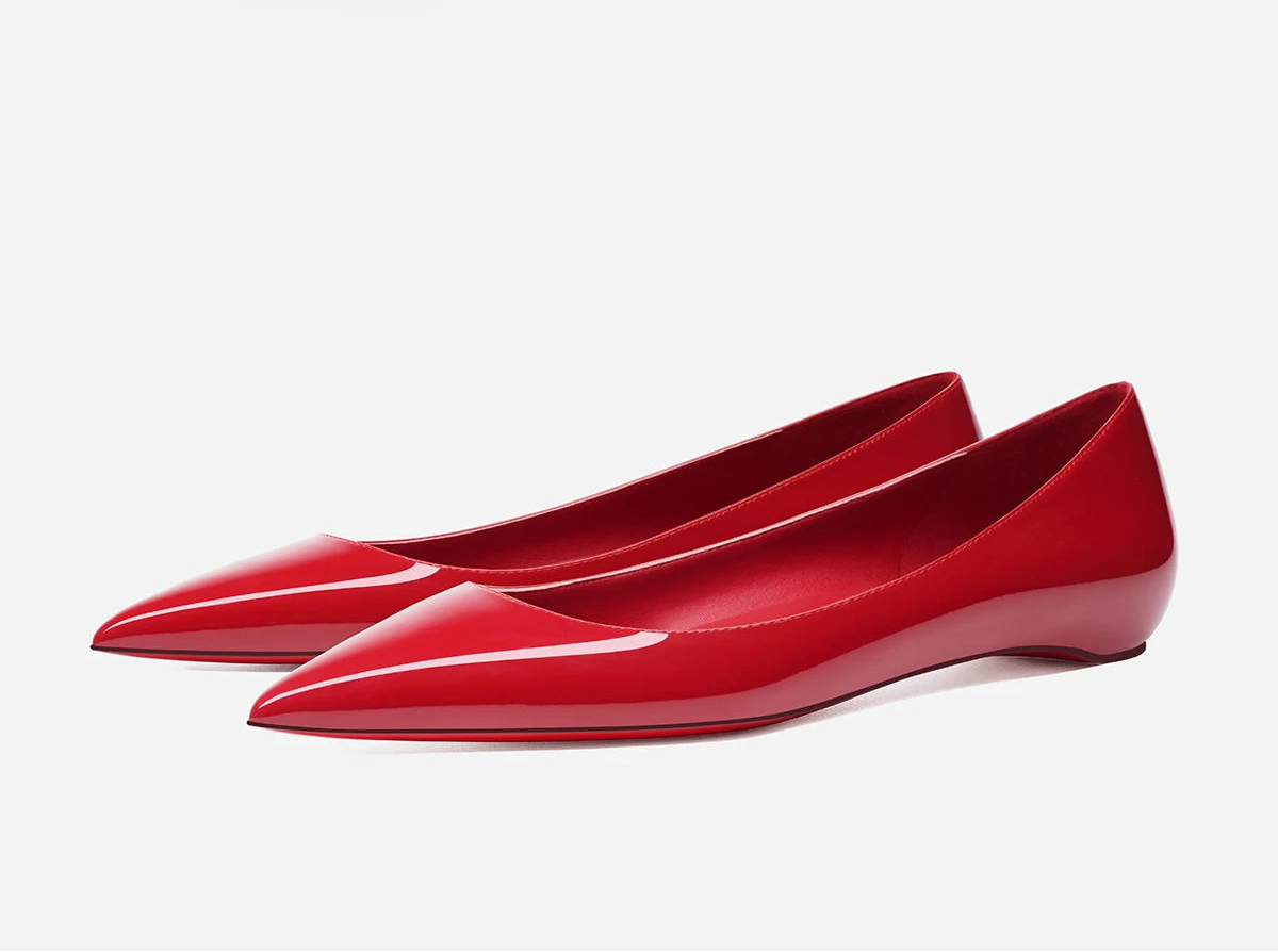 New Style Pointed Red-Sole Flats | Sophisticated "Inner Heightening" Wedge Pumps | Elegant "Handmade Patent Leather" Silhouette | "Dignified" Shallow Mouth Low Heels for Radiant Versatile Casual Styling Luxegan