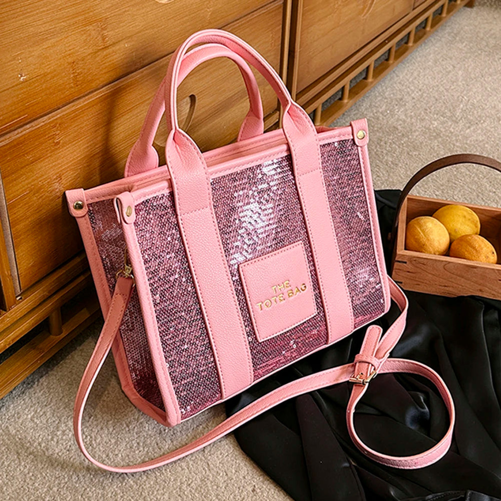 The Tote Bag: Luxury Designer Leather Handbag with Glitter & Sequins Luxegan