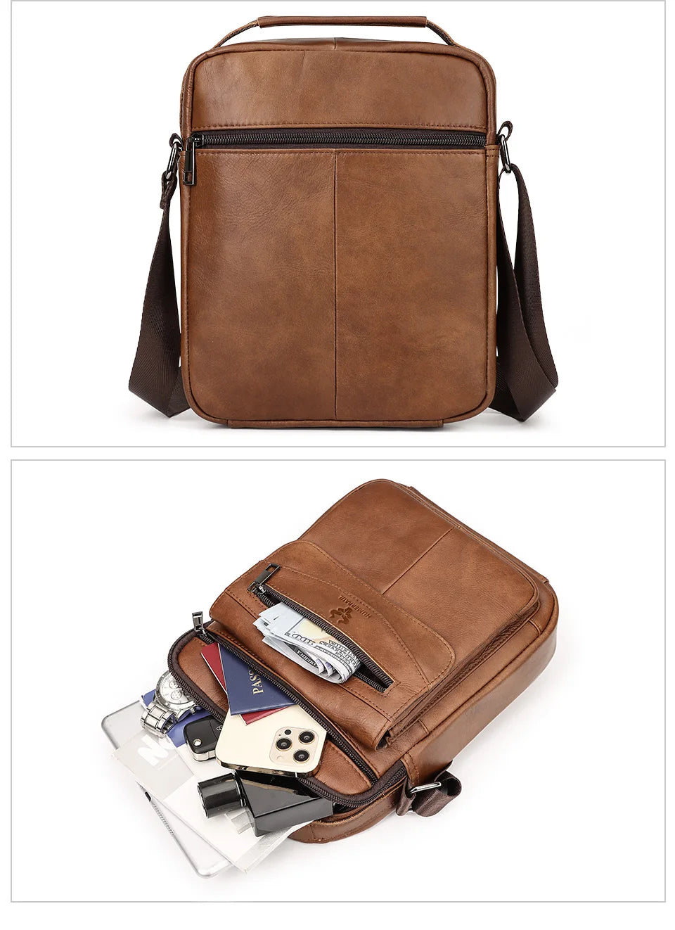 Casual Men's Shoulder Bag | Genuine Leather Business Messenger & Travel Sling Bag Luxegan