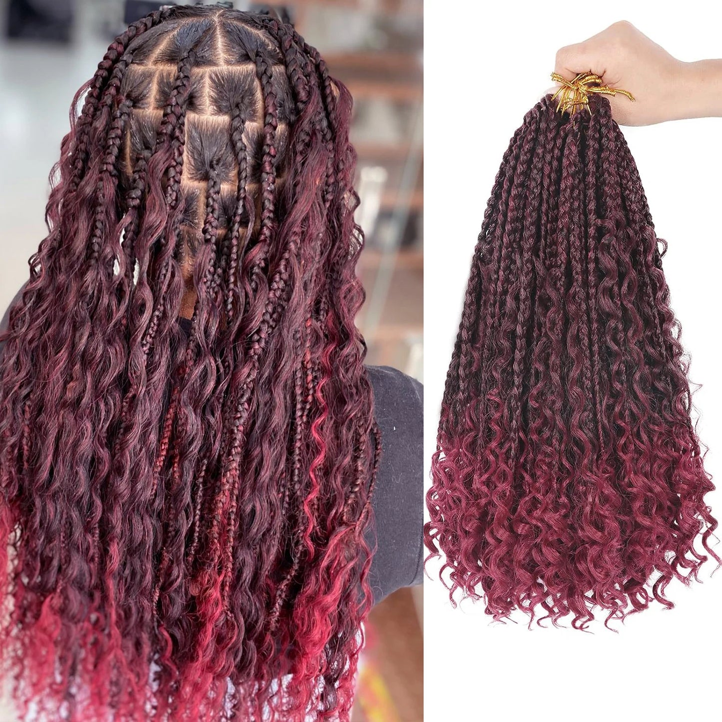 Goddess Bohemian Box Braids Crochet Hair – Curly Ends Synthetic Braiding Hair Extensions for Black Women