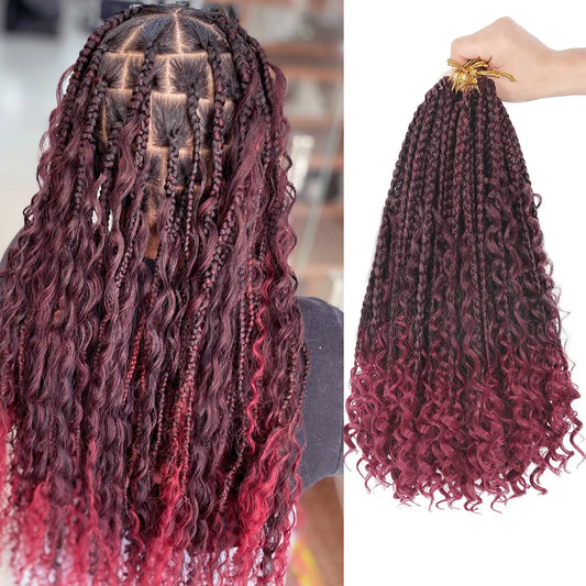 Goddess Bohemian Box Braids Crochet Hair – Curly Ends Synthetic Braiding Hair Extensions for Black Women