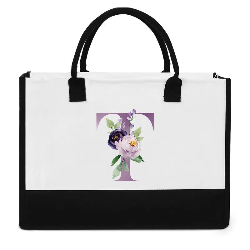 Vintage Purple Flower Series Canvas Bag | Large Capacity Reusable Jute Shopping Tote | Fashionable Imitation Sack Handbag & Casual Grocery Organizer (Unisex) Luxegan