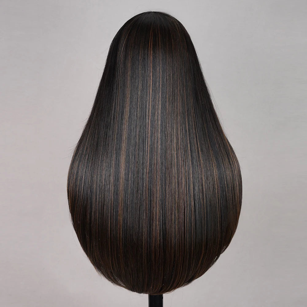 30-Inch Highlight Layered Glueless 6x6x1 Lace Closure Wig - Pre-Cut Lace & Pre-Plucked Hairline Wear-and-Go Mixed Hair Wig - 50% Human Hair / 50% Synthetic Hair Honey Highlight Straight Wig for Women Luxegan