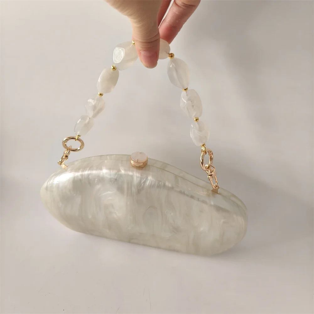 Luxury Ivory Acrylic Shell Purse | Sophisticated "Box Handbag" Silhouette | Elegant Beige Handmade Evening Bag | "Dignified" High-Performance European American Fashion Essential for Radiant Versatile Styling Luxegan
